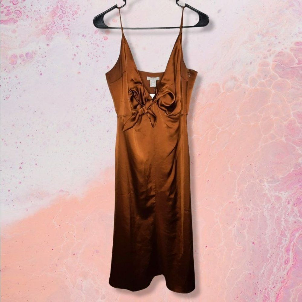 H&M Satin Midi Slip Dress in Copper Brown